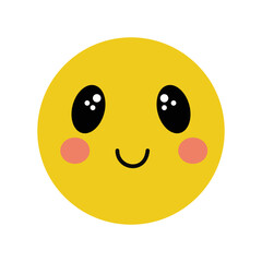 Smiling yellow kawaii face. Vector simple design.