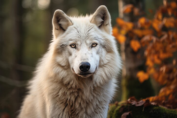 White wolf in the wild closeup