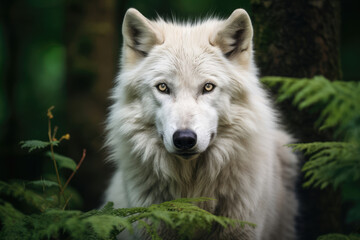 White wolf in the wild closeup