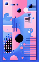 artistic abstract background, pop art geometry in bright tone color shape and pattern, pink blue  black, Generative Ai