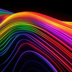 Rainbow Colorful Waves of Light Dancing on a Mysterious Dark Canvas Generative AI