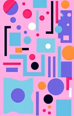 Fototapeta premium artistic abstract background, pop art geometry in bright tone color shape and pattern, pink blue black, Generative Ai