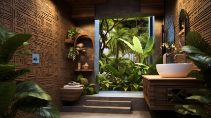 tropical resort natural design and ideas colour scheme bathroom home interior design concept wiiden decorate material with tree garden and rustic element house beautiful design background