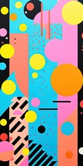 artistic abstract background, pop art geometry in bright tone color shape and pattern, pink blue black, Generative Ai