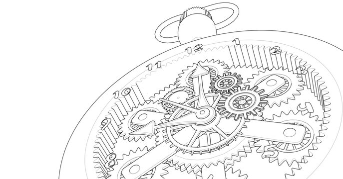 clock mechanical 3d rendering sketch