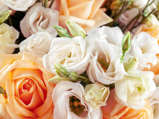 bouquet of roses and lisianthus of different colors
