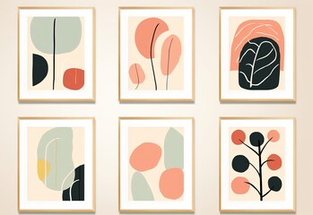 abstract background of art illustration framed in minimalism style, floral boho plant with flower and leaves, mockup idea, Generative Ai