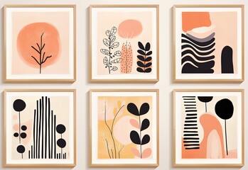 abstract background of art illustration framed in minimalism style, floral boho plant with flower and leaves, mockup idea, Generative Ai