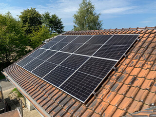 Close up of solar panels on roof home