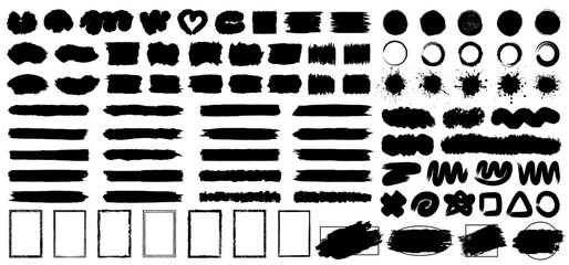 Brush stroke set isolated, grunge frame border rectangle, wavy and swirled brush strokes pattern, bold curved lines and squiggles marker stripe, lines and squiggles, scratchy strokes with rough edges - obrazy, fototapety, plakaty