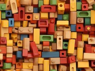 Obraz premium Wooden Building Blocks Colorful Preschool Toys Seamless Texture Pattern Tiled Repeatable Tessellation Background Image