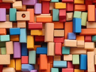 Fototapeta na wymiar Wooden Building Blocks Colorful Preschool Toys Seamless Texture Pattern Tiled Repeatable Tessellation Background Image