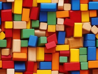 Fototapeta na wymiar Wooden Building Blocks Colorful Preschool Toys Seamless Texture Pattern Tiled Repeatable Tessellation Background Image