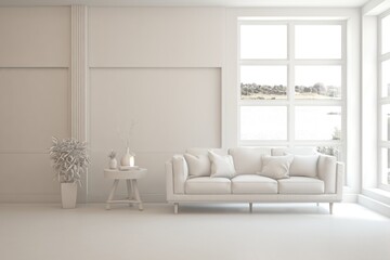 Grey interior desigh concept with furniture. 3D illustration