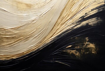 Black and gold abstract background with oil paint brush strokes, close up