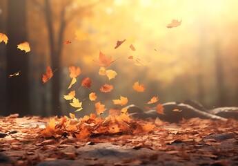 Naklejka na ściany i meble Autumn leaves in the forest. Nature background. Fall season.