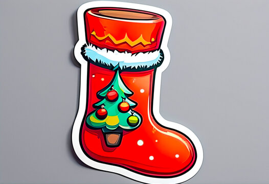 Christmas sock sticker Collection of stickers for Christmas and New Year.