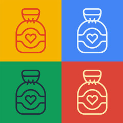 Pop art line Chocolate candy icon isolated on color background. Vector