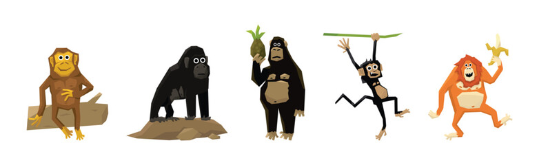 Naklejka premium Different Funny Monkey and African Primates Vector Set