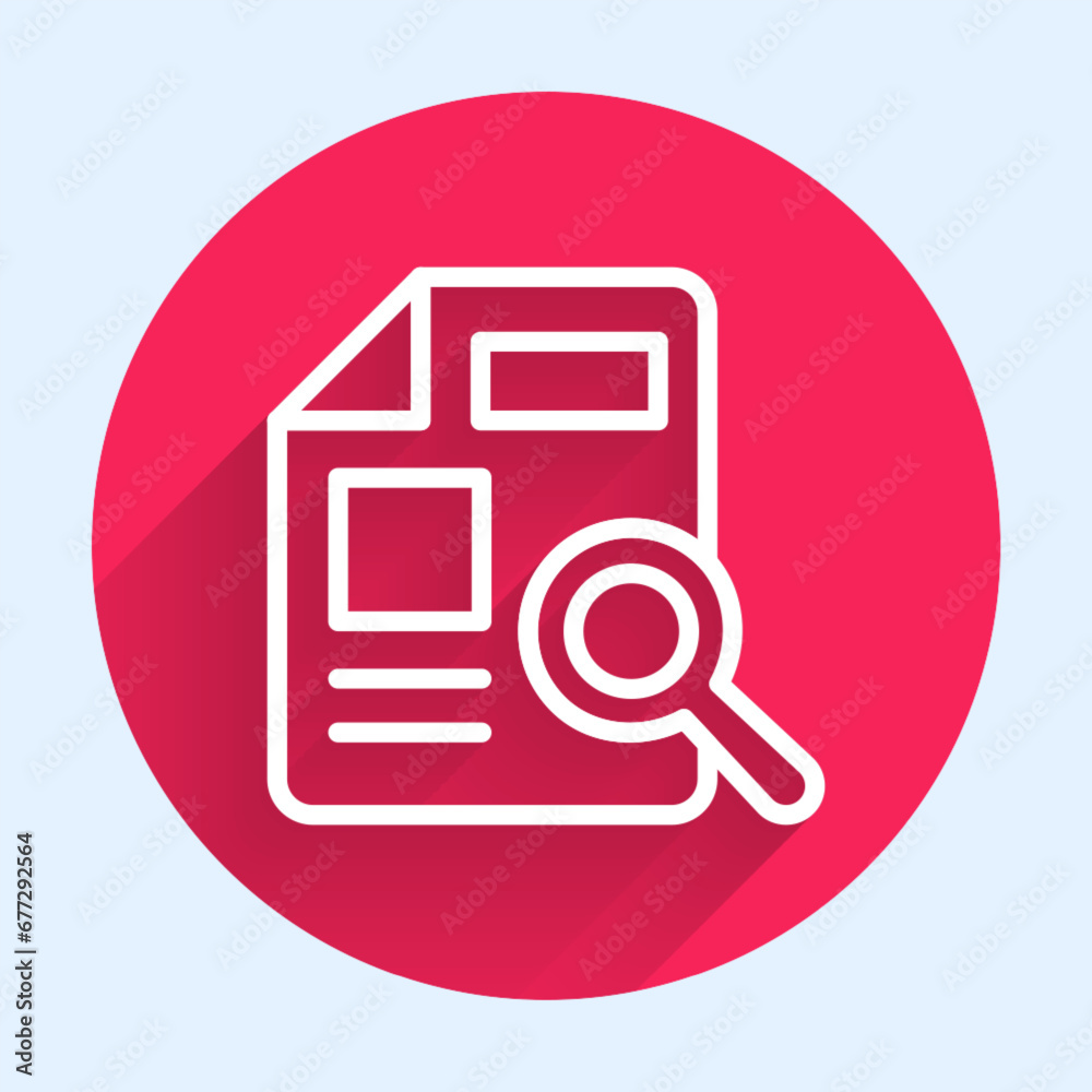 Poster white line document with graph chart icon isolated with long shadow background. report text file ico