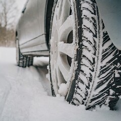 Rueda de cerca de un coche, invierno