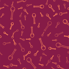 Brown line Sauna ladle icon isolated seamless pattern on red background. Vector