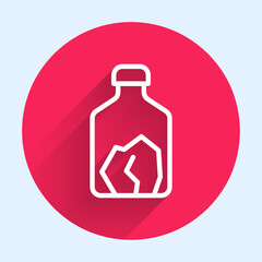 White line Ore mining icon isolated with long shadow background. Red circle button. Vector