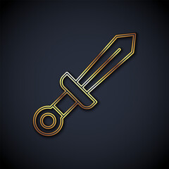 Gold line Medieval sword icon isolated on black background. Medieval weapon. Vector