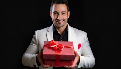 Man is holding a gift for valentine's day