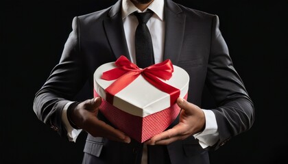 Man is holding a gift for valentine's day