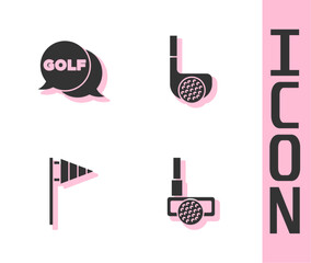 Set Golf club with ball, label, flag and icon. Vector