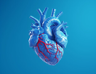 human heart anatomy model, 3d Model on a blue background 