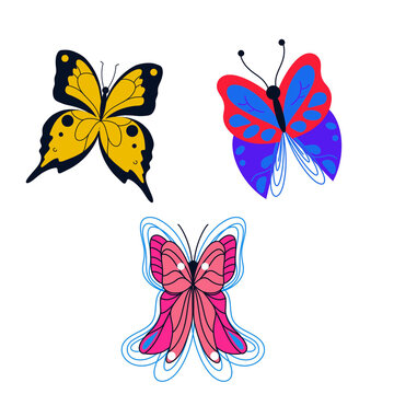 illustration of bright butterflies on a white background