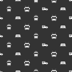 Set Car, Taxi car roof, Tram and railway and Trolleybus on seamless pattern. Vector