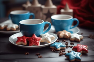 Obraz na płótnie Canvas Coffee and star shaped cookies