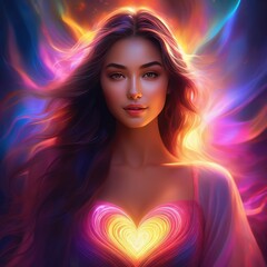 Fototapeta premium The girl is in love. An open heart, bliss, butterflies in the stomach.