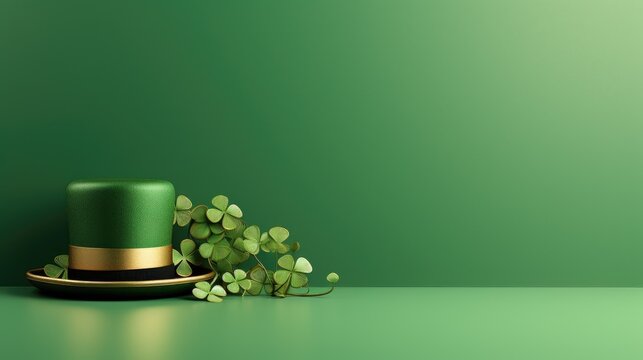 St Patrick background with leprechaun hat and shamrocks