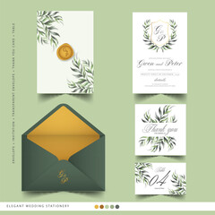 elegant wedding stationery with couple emblem design vector illustration
