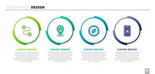 Set Route location, Location with house, Compass and City map navigation. Business infographic template. Vector