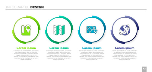 Naklejka premium Set Folded map with location marker, Gps device and Satellites orbiting the Earth. Business infographic template. Vector