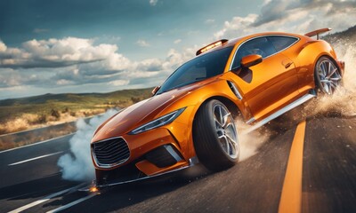 Fototapeta premium Premium car accident crash on road insurance case. Luxury Sport car crash. Dangerous on the road