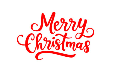 Merry Christmas handwritten, calligraphic red text on white background