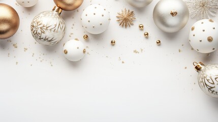white gold ornaments surface blurry distant background middle page per full screen merry table centered red flags holiday minimal loosely cropped transparent header - obrazy, fototapety, plakaty