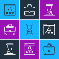 Set line Customer product rating, Old hourglass with sand and Briefcase icon. Vector