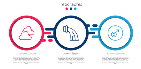 Set line Cloudy weather, Aquarius zodiac and Mars symbol. Business infographic template. Vector