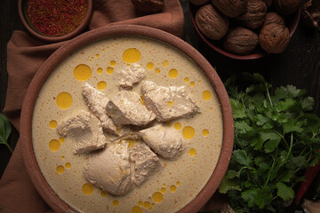 Satsivi, chicken in walnut sauce Baghe , cold dish, Georgian cuisine, homemade, no people,