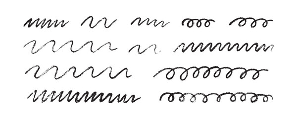 Underlining highlight pencil crayon hand draw lines set. Vector stock illustration isolated on white background for handwritten notes for text, doodle graphic element. 