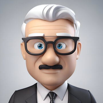 Business man with glasses and a mustache. 3d rendering illustration.