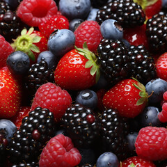 Obraz premium tasty fresh macro picture filling of the fruits blueberries, blackberries ,raspberries and strawberries