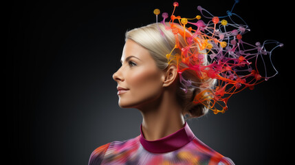 Woman's thought process in the form of abstract brainwaves